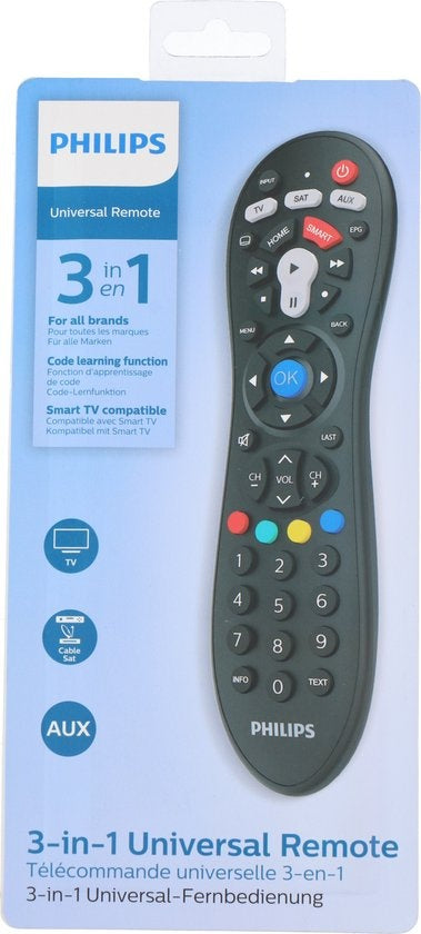 PHILIPS - Universele Afstandsbediening - SRP3013/10 - 3-in-1 - Leer Functie - Ruime IR-Code Bibliotheek - Smart TV