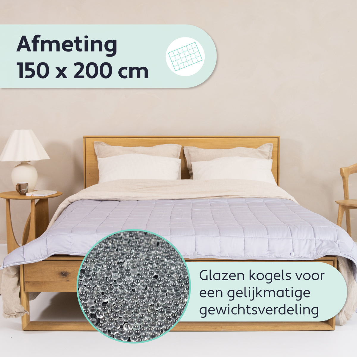 Litollo Bamboe Verzwaringsdeken 8 kg - Weighted blanket 150x200 cm - Grijs Zwaartedeken eenpersoons - Verzwaringsdekens te gebruiken met eigen dekbedovertrek - Verzwaarde deken - 4 seizoenen - Gewichtsdeken