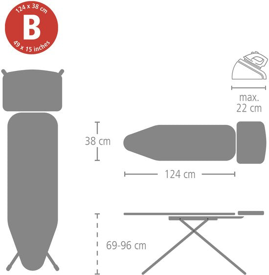 Brabantia Strijkplank B - voor Stoomgenerator - 124 x 38 cm - Calm Rustle