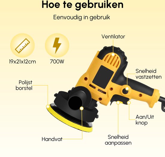 Gtrise Polijstmachine - Poetsmachine Auto - 6 Polijstschijven - 1400W Krachtig - Polier