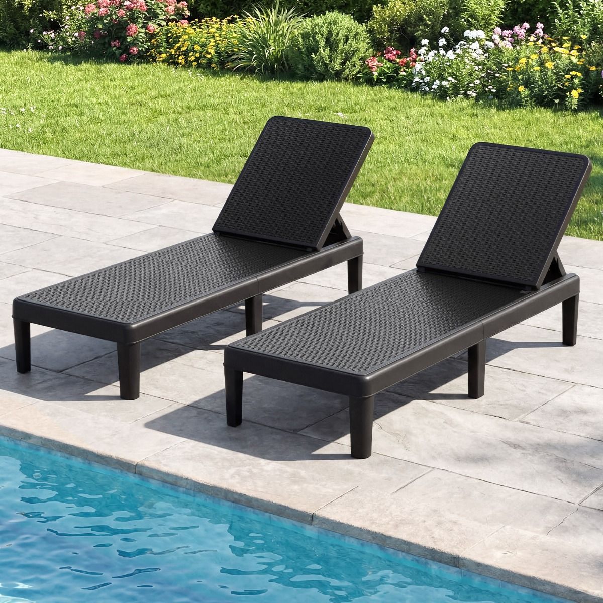Coast Tuinligstoel - 4 standen verstelbare rugleuning - rotanlook - zwart - 1 stuks