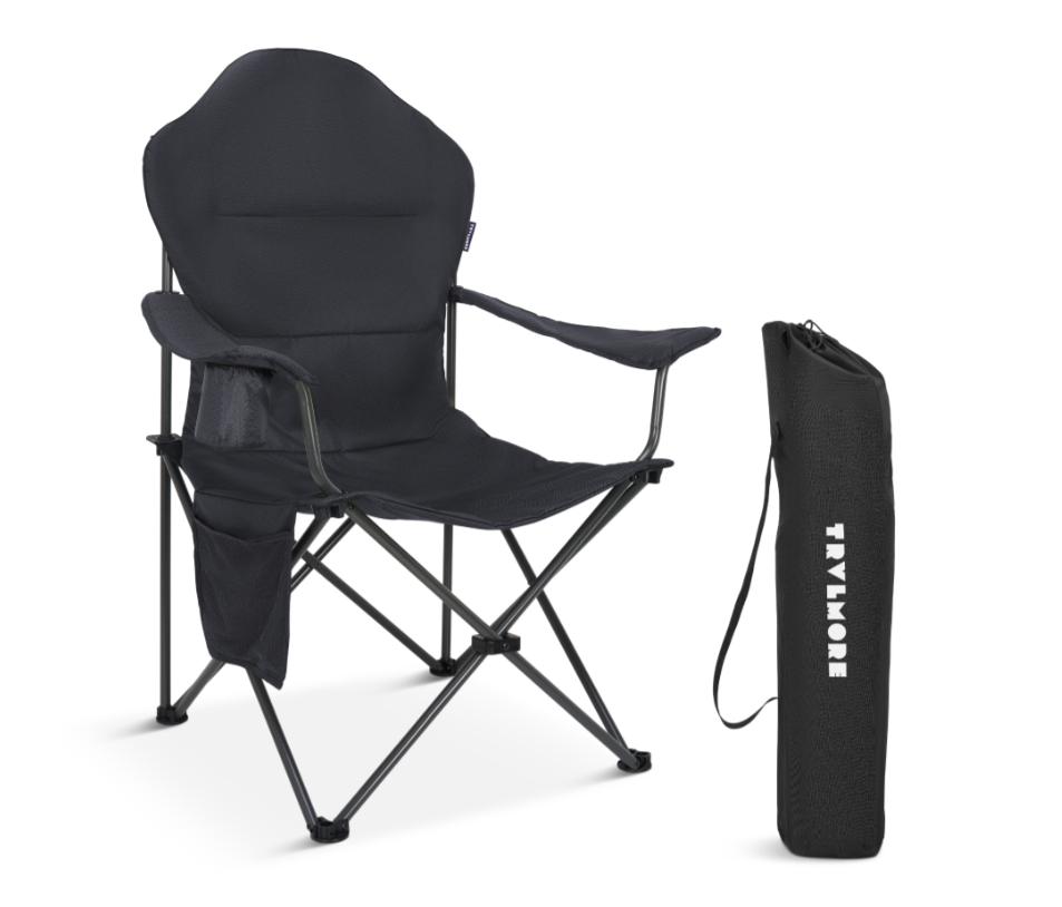 TRVLMORE Campingstoel XXL - Opvouwbaar - 160KG Draagvermogen - Incl. Draagtas - Klapstoel - Visstoel - Kampeerstoel - Vouwstoel - Grijs
