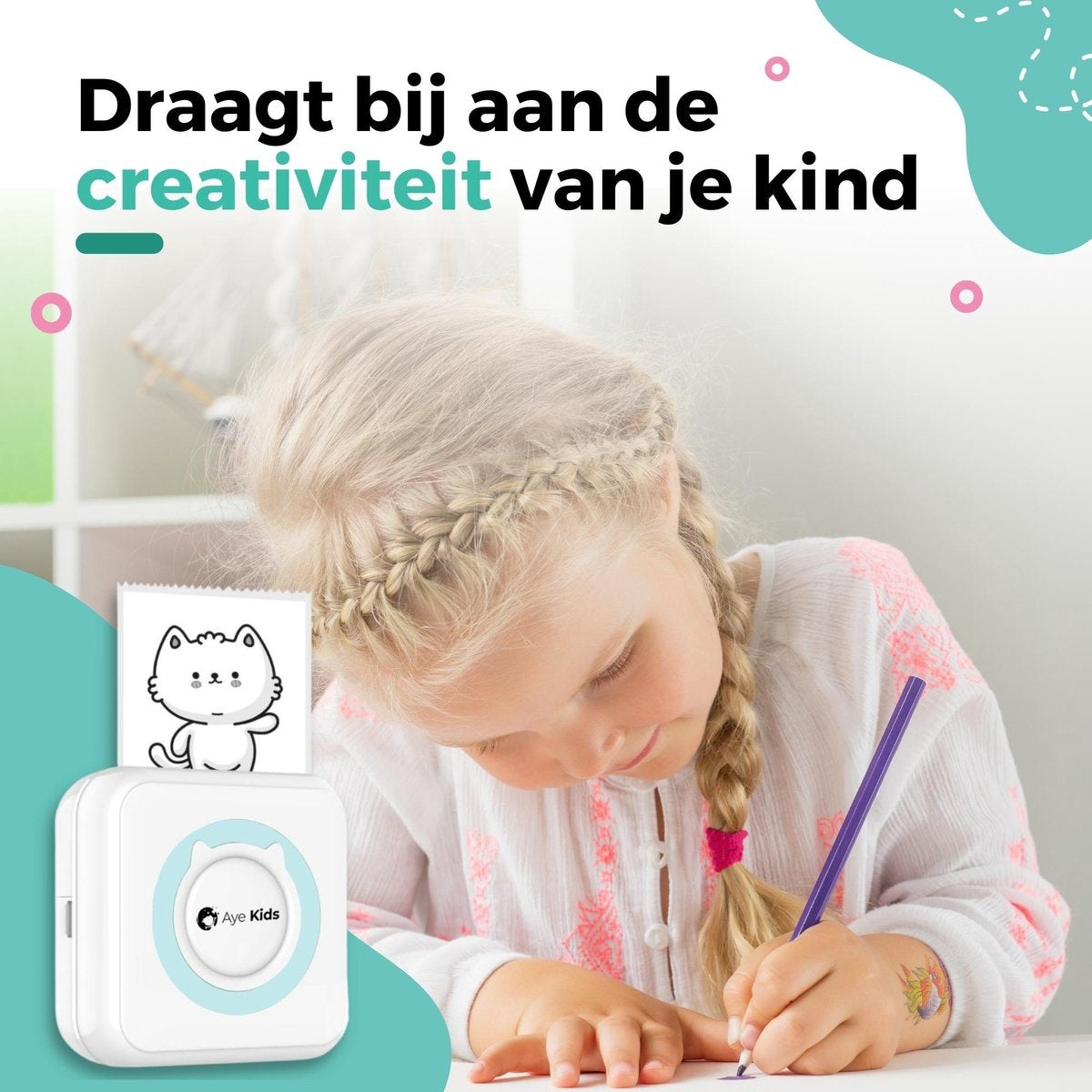 AyeKids Fotoprinter voor Smartphone met Wifi & Bluetooth - Incl. 1 Rol Fotopapier - Draadloze Mini Printer - Wifi Printer - Mobiele Fotoprinter Draadloos - Pocket Printer - Blauw