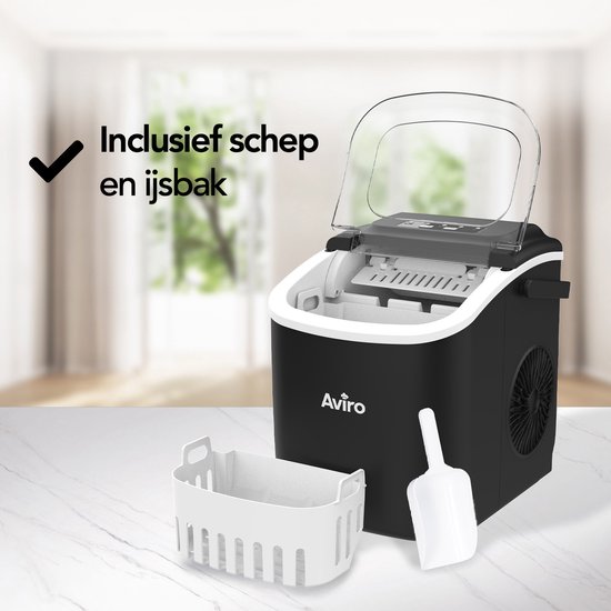 Infinity Goods IJsblokjesmachine - 1,3L - Met IJsschep - Zelfreinigingsfunctie - 12KG / 24U - 9 Blokjes / 6 Min - Zwart