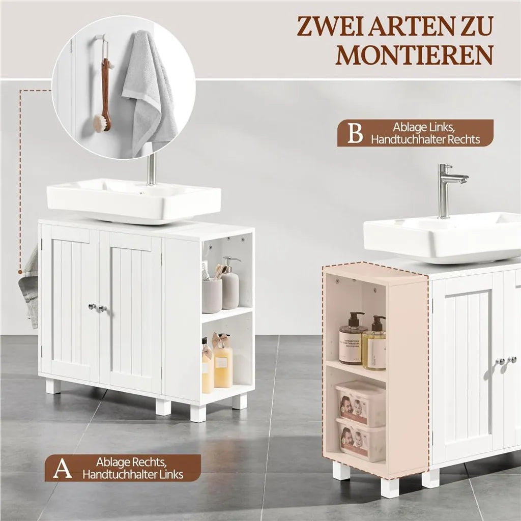 Yaheetech Wastafelonderkast 75 x 30 x 62 cm – Wit – Met 4 Vakken, Open Planken en Handdoekhouder
