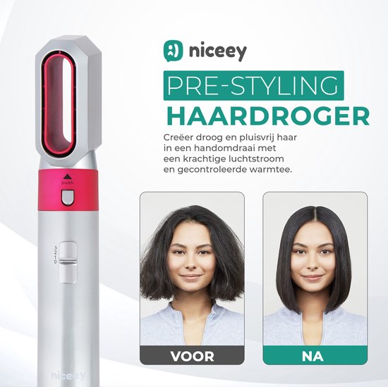 Niceey Fohnborstel - Krultang 5-in-1 Set - Airstyler - Multistyler - Stijlborstel - Krultang met Opzetstukken - Haardroger met Borstel - Met Handschoen - Krulborstel - Haarborstel - 2025 Model - Grijs/Paars