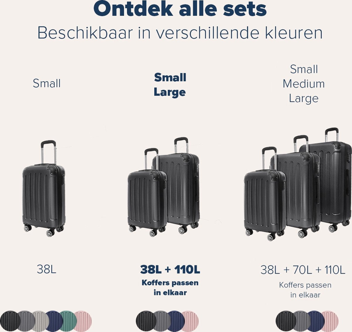 TRVLMORE Kofferset - 2 Delig - 38L Handbagage + 110L Ruimbagage - Zwart