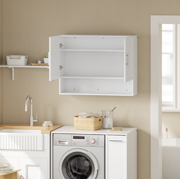 SoBuy Wandkast 90 x 70 x 28,5 cm - Wit - 2 Deuren - Verstelbare Legplank