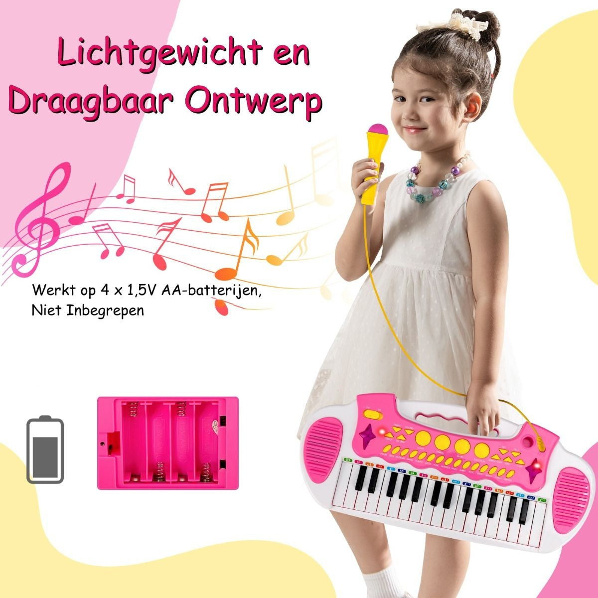 Coast Speelgoedpiano met Krukje & Microfoon - Roze - 45 x 23 x 45 cm
