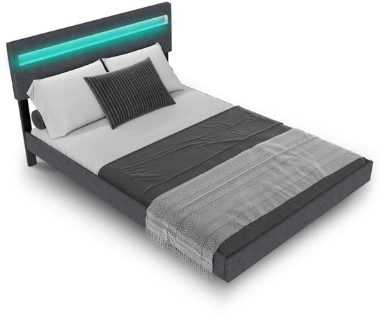 Zwevend bed Lissabon - 140x200cm - Kunstleer - Incl. LED - Donkergrijs