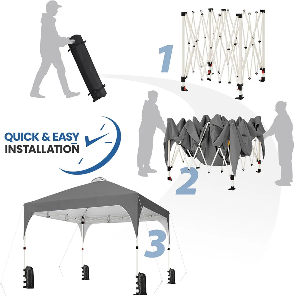 Yaheetech Pop-up Partytent - 3 x 3 m - In Hoogte Verstelbaar - Draagtas met Wielen - Donkergrijs