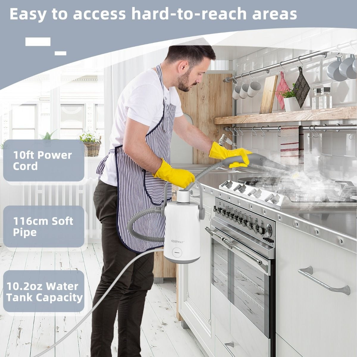 Coast Handstoomreiniger - 1000W - 300ml - Incl. 10 Accessoires - Grijs/ Wit