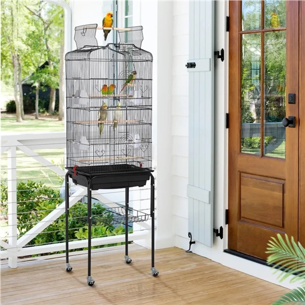 Yaheetech XXL Vogelkooi met Standaard en Speelplaats - Zwart - 46 x 35 x 150,5 cm