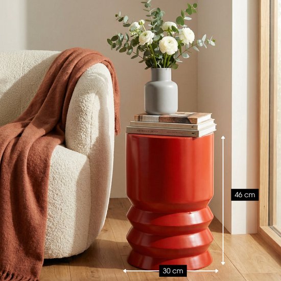 Mica Decorations Mart Bijzettafel – Bijzettafel Rond – Tafeltje – Koffietafel – Bijzet Tafel voor Woonkamer – Ook als Plantentafeltje of Plantenstandaard - Metaal – 46 x 30 cm – Rood