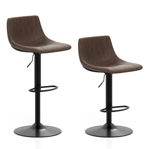 Set van 2 barkrukken rustiek bruin, verstelbaar 83-105 cm, 360° draaibaar met fluwelen kussens en metalen frame