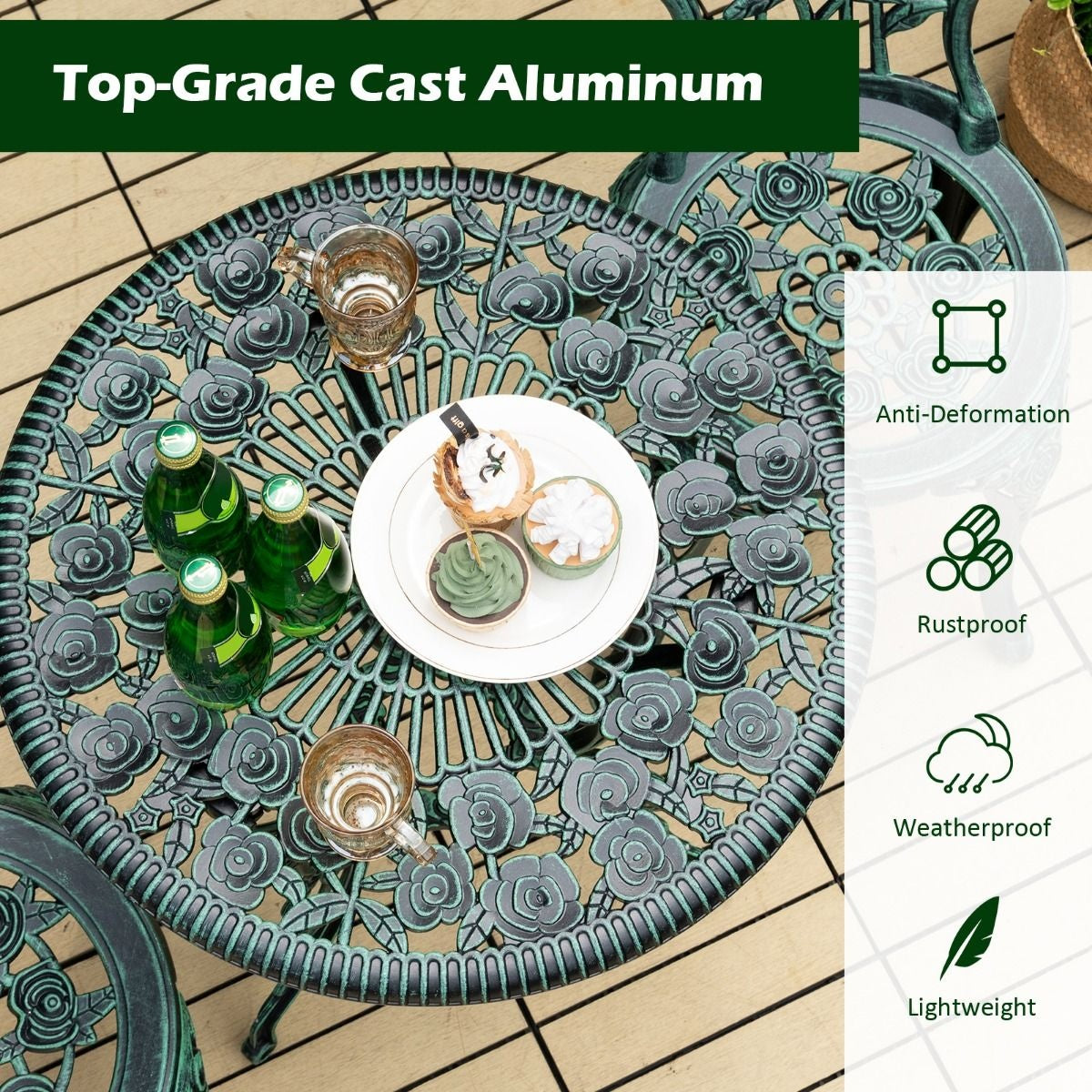 Coast 3-delige Bistroset Gietaluminium - 2 Stoelen 1 Tafel - groen