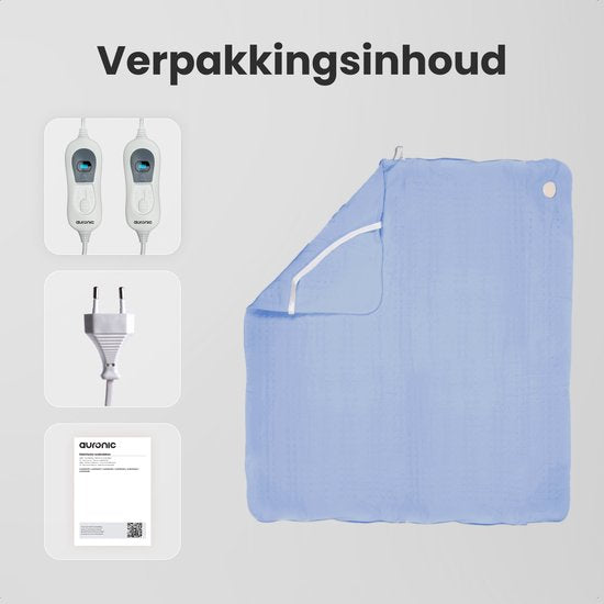 Auronic Elektrische Onderdeken - 160x140cm - 2 Persoons - met Hoekelastieken en 2 Controllers - Verwarmingsdeken - Blauw