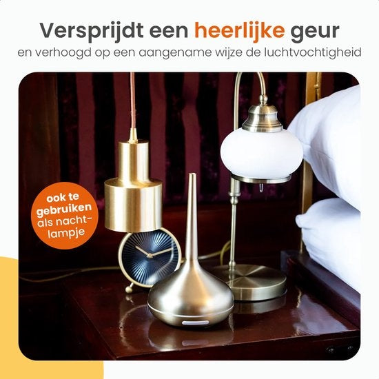 Goliving Aroma Diffuser - Luchtbevochtiger - Aromatherapie - Incl. 2x Etherische Olie - 10 LED kleuren - Geurverspreider - Goud