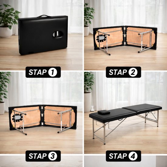 Fitby Massagetafel - Massagetafel Inklapbaar - Behandeltafel - 200kg Draagvermogen Verstelbare Hoogte (60-80 cm) – 180x60 cm - Zwart