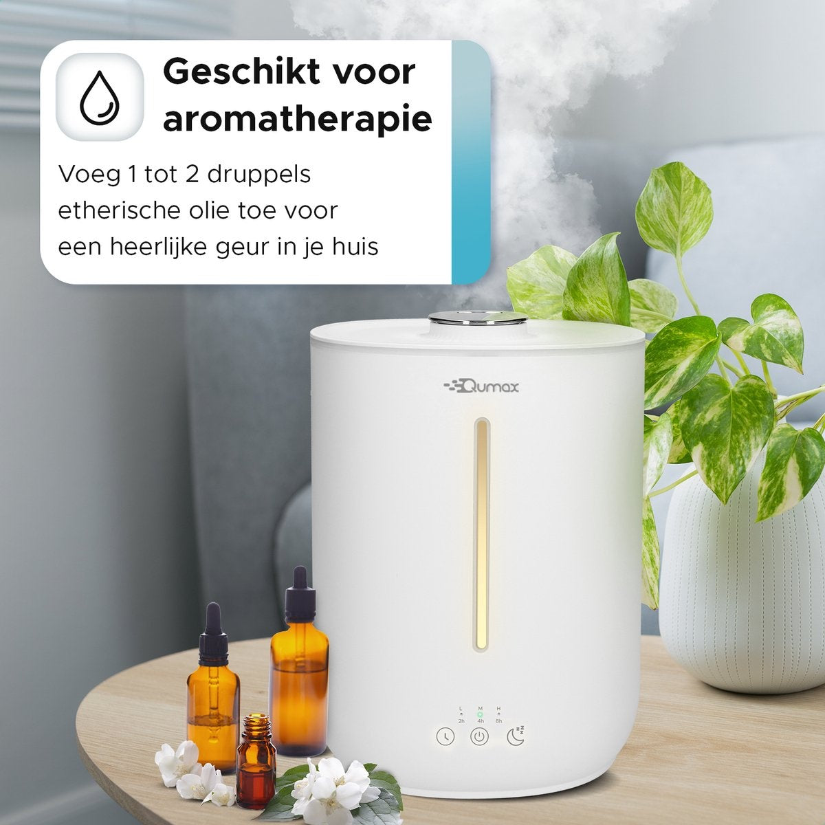 Qumax Luchtbevochtiger met Aromatherapie – Humidifier – Vernevelaar – Verschillende Standen – Stil Ontwerp – 2,8L