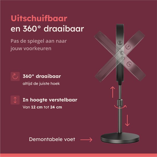 Fraay® Make Up Spiegel met LED Verlichting - 10x Vergroting - Vergrootspiegel met Licht - Oplaadbaar - Scheerspiegel - Badkamerspiegel - Zwart