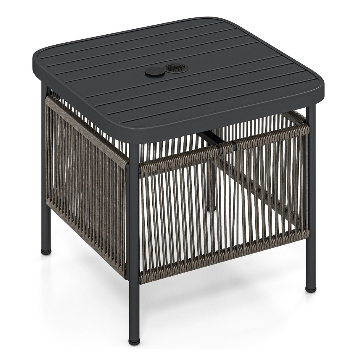 Coast Bijzettafel voor buiten - weerbestendig rattan - met parasolgat - zwart - 56 x 56 x 49 cm