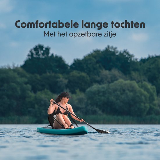 LifeGoods SUP Board Touring - 165 KG Draagkracht - 365 x 76 cm - Opblaasbaar - met Zitje - Compleet Sup pakket - Turquoise