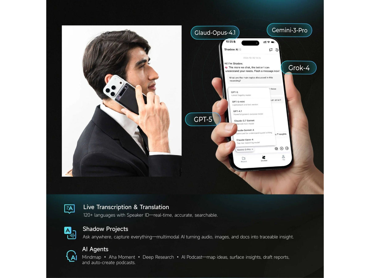 Mobvoi TicNote AI Voice Recorder - Dual-Mode Opname - 64GB Opslag - AI Transcriptie
