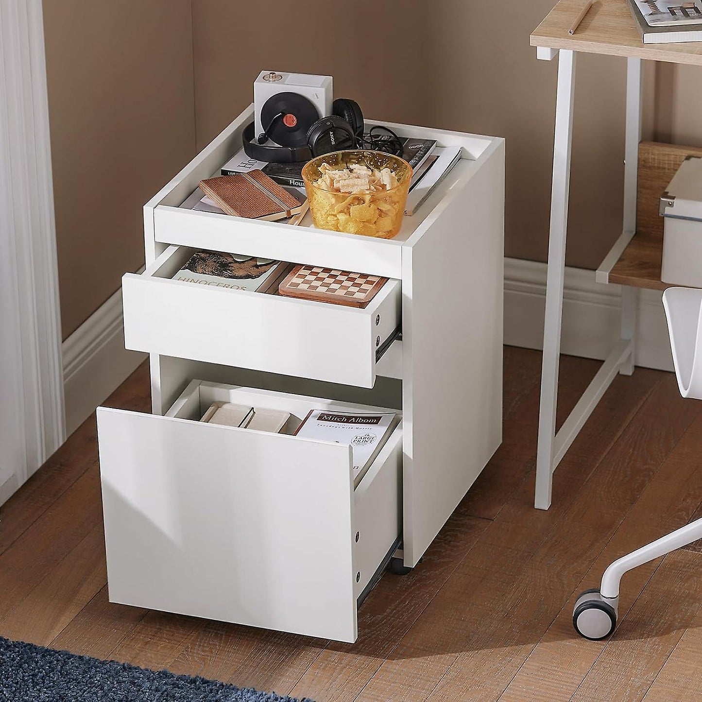 SoBuy Bijzettafel op wieltjes - Max. 25KG - Wit - 40 x 40 x 54 cm