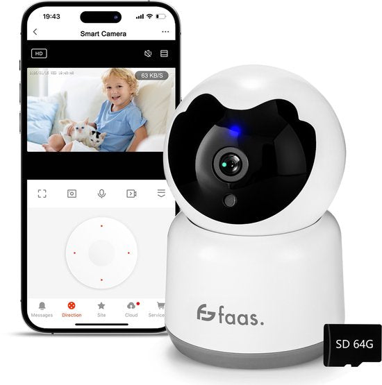 Beveiligingscamera Binnen - met Nachtzicht - Wifi en 64GB SD - Camerabewaking - Full HD - Tuya Smart - Wit - van Saaf