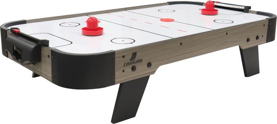 Cougar Airhockey Tafel Mini – 3ft Airhockeyspel – Compacte Airhockeytafel voor Thuis – Inclusief Pushers en Pucks – Eiken/Grijs