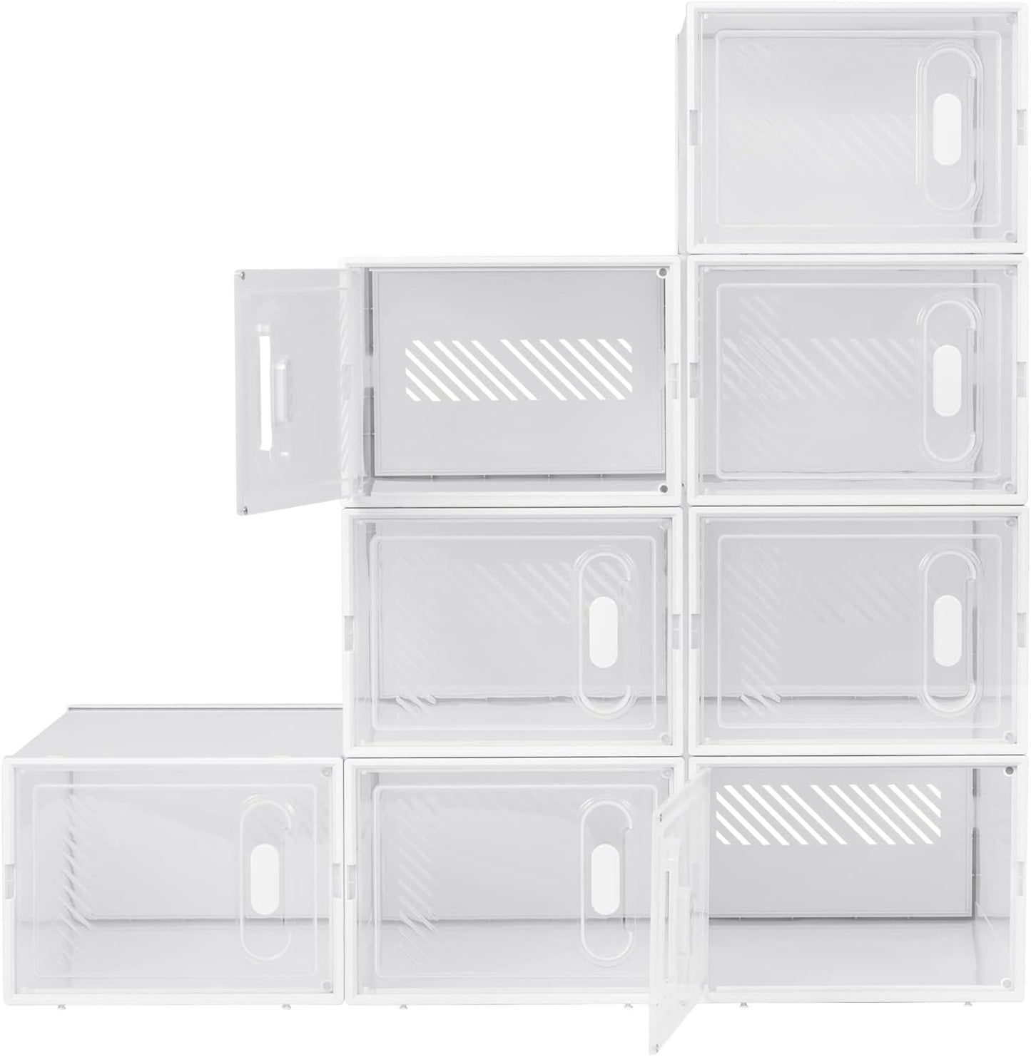 Woltu Schoenendozen Set van 8 – Transparant Wit – Stapelbare Opbergdozen met Voorklep – Kunststof Schoenenopslag – 25 x 19 x 35 cm