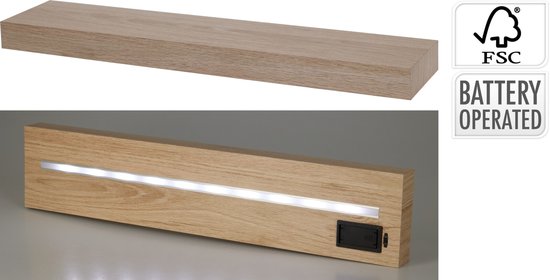 Trends4you-wandplank-met LED verlichting- batterij- naturel