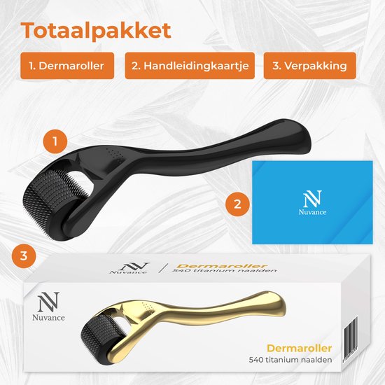 Nuvance Dermaroller - 540 Micro Naalden van 0,5 mm - Incl. eBook - Baardroller voor Haargroei - Steriel Verpakt
