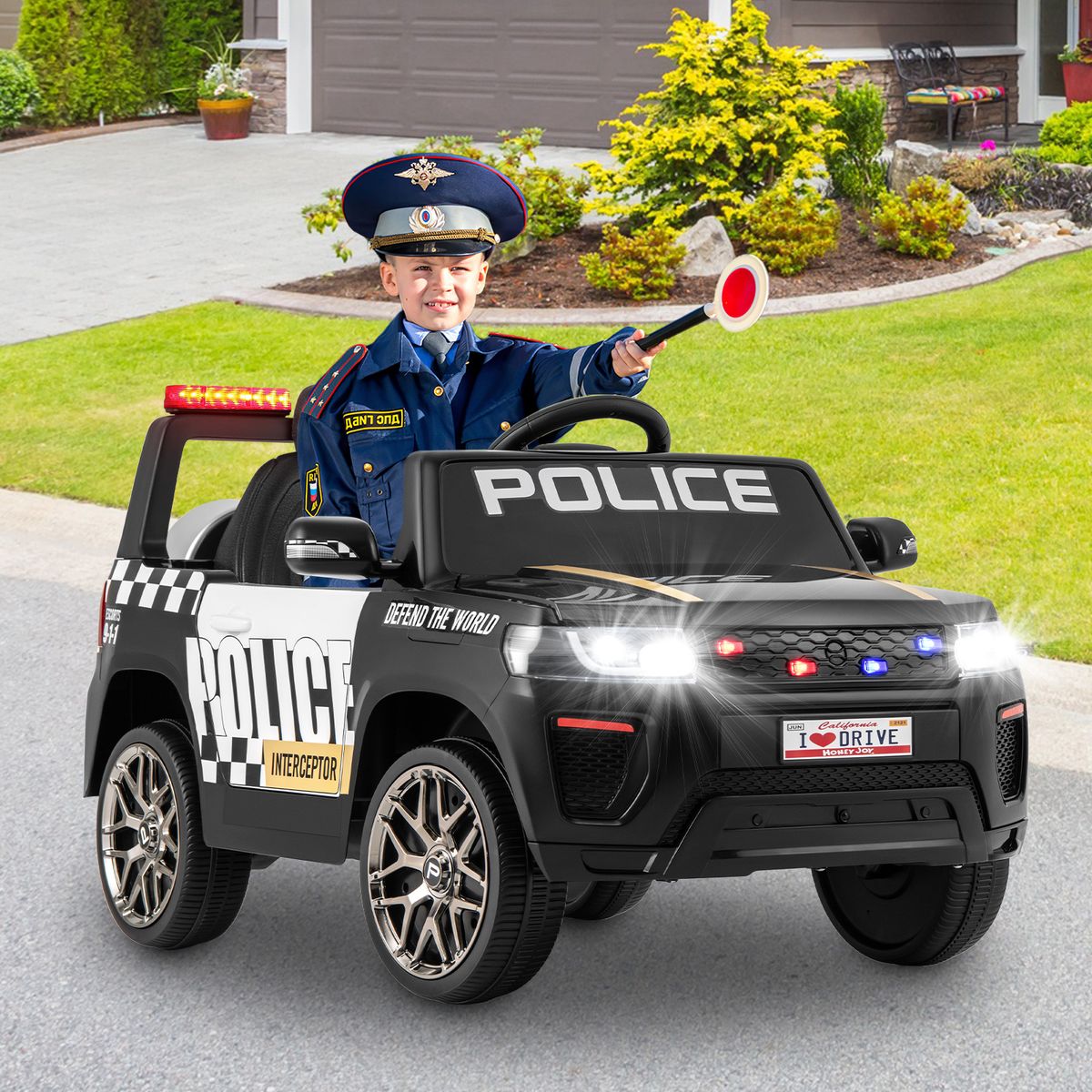 Coast Elektrische Kinderpolitieauto - met afstandsbediening - sirene en LED-verlichting - zwart