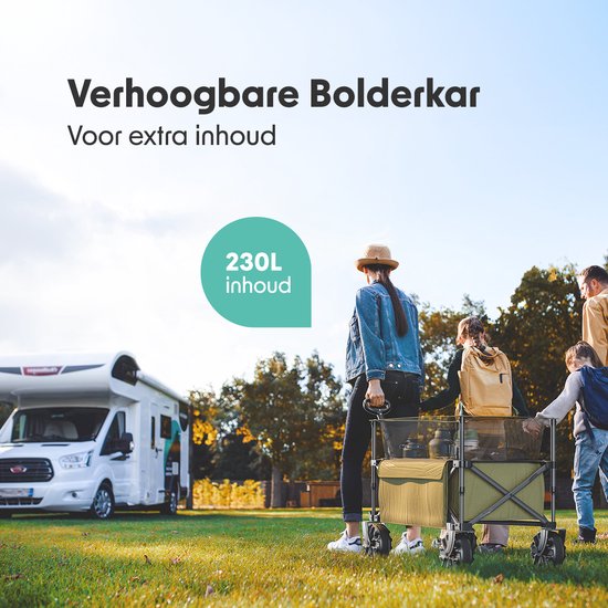 LifeGoods Bolderkar - Opvouwbare Bolderwagen - 100KG - 230L - Verhoogbaar - Met Beschermhoes - Groen