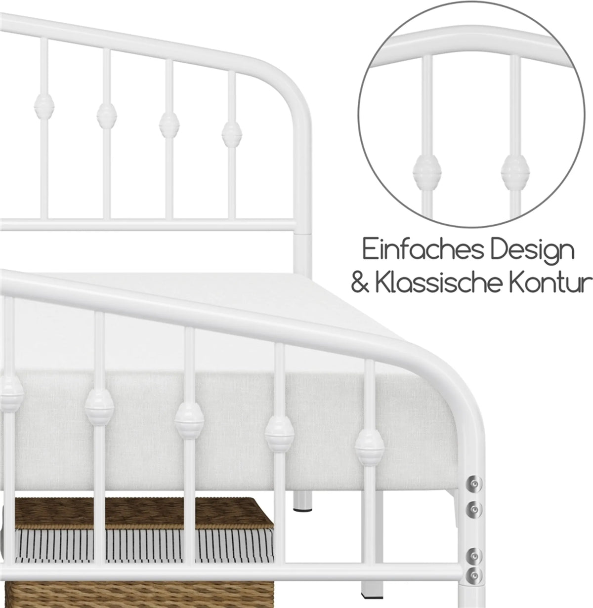 Yaheetech Klassiek Metalen Bed met Hoog Hoofdbord 160x200 cm – Wit – Metaal