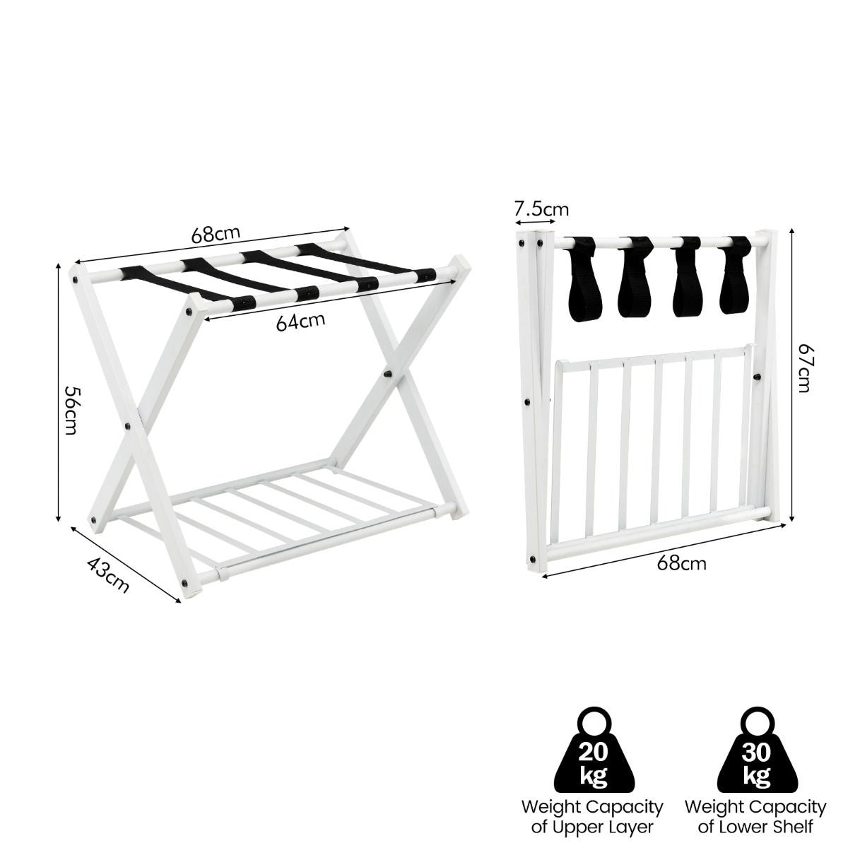 Coast Bagagerek met Schoenenhouder Opvouwbaar - Wit