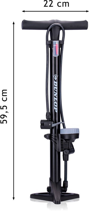 Dunlop Fietspomp met Drukmeter en Ventiel Adapter Set - Vloerpomp 180 PSI - Geschikt voor Presta Dunlop Schrader - Verloopnippels voor Fiets Auto Bal - Inclusief Opbergdoos