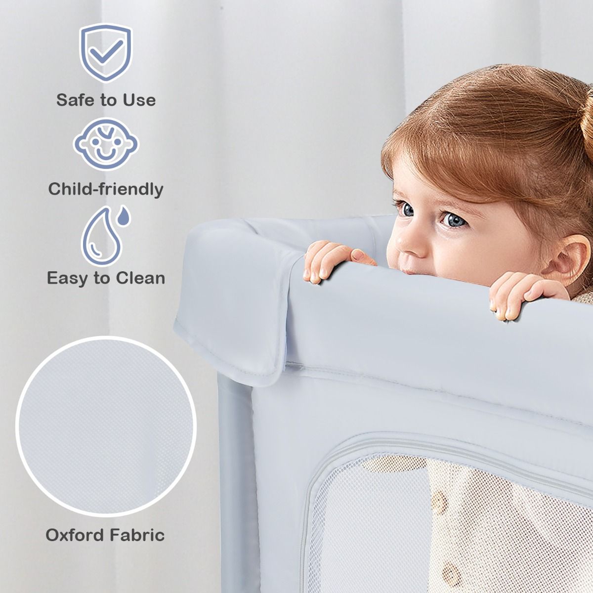 Coast Opvouwbare Babybox 124x124x70 cm Grijs met 50 Oceaanballen en 4 Handgrepen – Oxford Stof, Ademend Gaas