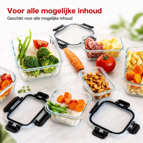 Organess Meal prep bakjes - Vershoudbakjes - Diepvriesbakjes - 8 Delige set - BPA vrij - Glas - BPA vrije deksel