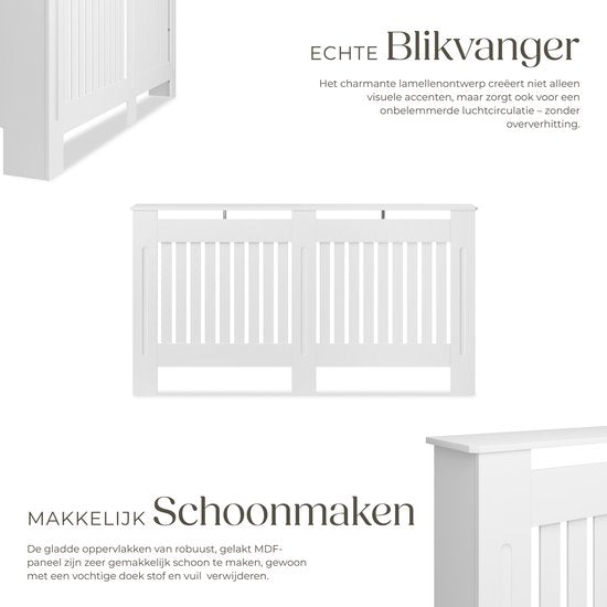 tectake® Radiatorombouw - Radiatorafdekking - Radiatorpaneel - Radiatoromkasting - Verwarmingsombouw - Lamellenontwerp, met plank - Div. afmetingen - 152,5x19x82cm - wit