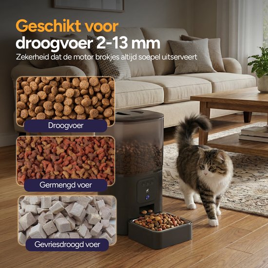 Viervoeter Feed Pro - Automatische Voerbak 6L - HD camera & Audio - Kat en Hond - Voerautomaat met App - Zwart