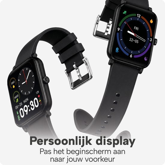 Smartwatch voor Dames en Heren - Stappenteller, Bloeddrukmeter en Hartslagmeter - Sporthorloge - Spatwaterdicht – Zwart - BREND BR-2223