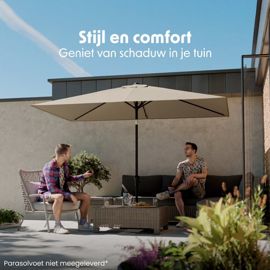 LifeGoods Parasol - Tuin - 210x140cm - 30° Kantelbaar - Waterdicht - UPF50+ - Taupe