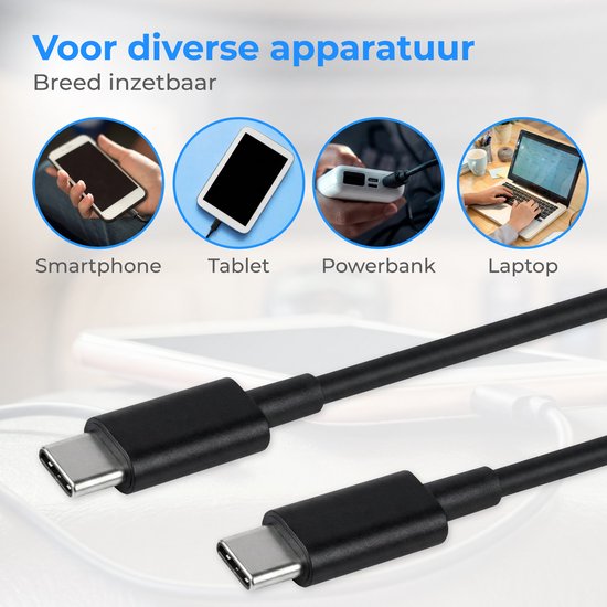 Nuvance Usb C Kabel - 100W - Usb C naar Usb C - 3 Meter - Usb-C Kabels - Snellader - 480Mb/ps Data - Usb C Oplader - Zwart