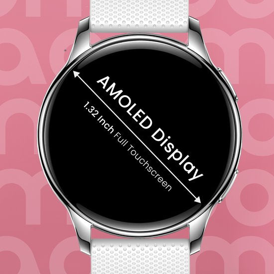 Maoo Ventura AMOLED Smartwatch Dames – RVS & 4x Siliconen Bandjes – Stappenteller, Hartslagmeter, Slaapmonitor, Multisport, Notificaties, Bellen, GPS, Android & iOS – Zilver & Wit