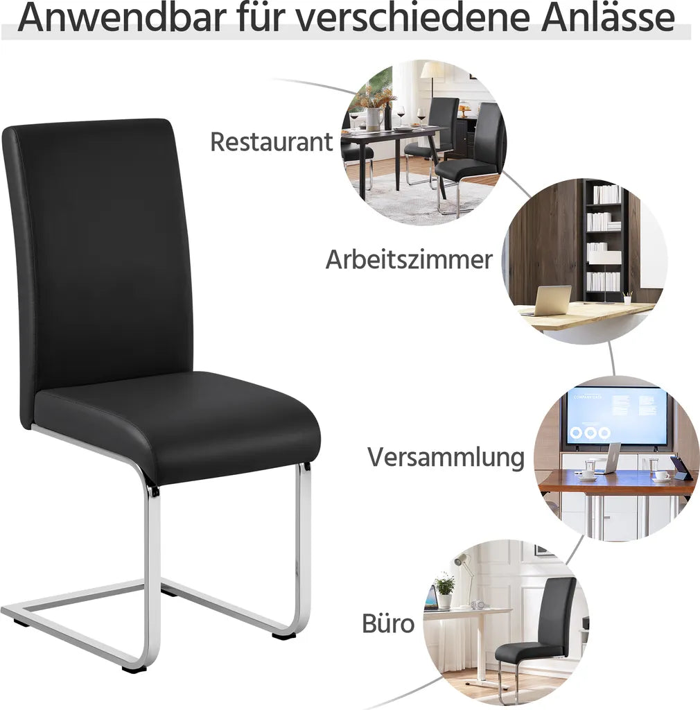 Yaheetech Eetkamerstoelen - PU Leer - Metaal - Set van 2 - 41,5 x 55 x 103 cm - Zwart