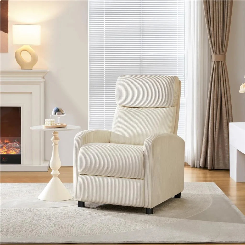 Yaheetech Relaxstoel van Cordstof met Verstelbare Voetsteun - Beige - 61,5 x 87 x 99 cm - Max. 120 kg