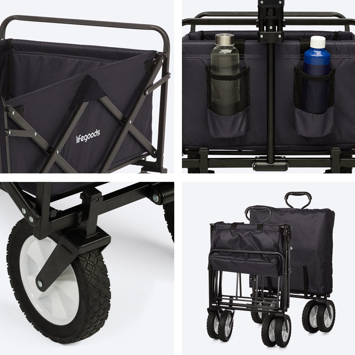 LifeGoods Bolderkar - Opvouwbaar - Draaibare wielen - 2 Standen - 70KG Draagkracht - Zwart